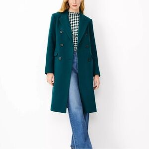 Ann Taylor Teal Double-Breasted Trench Coat